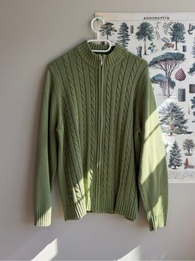 Tradition Country Collection Cable Knit Zip-up Sweater XL green